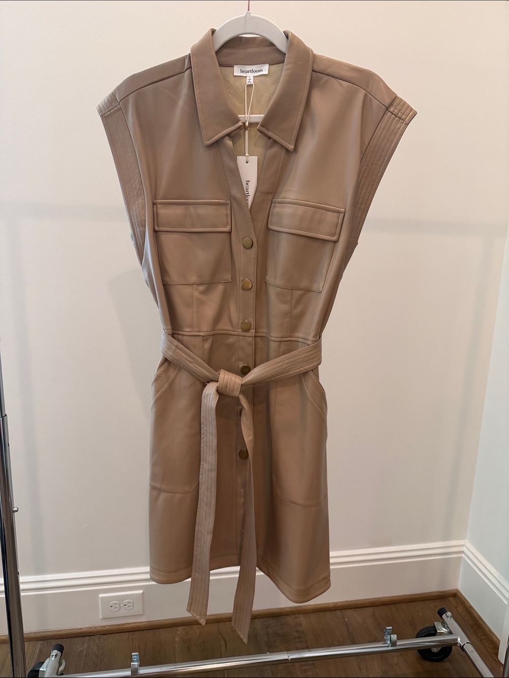 Heartloom Taupe Leather Belted Midi Dress